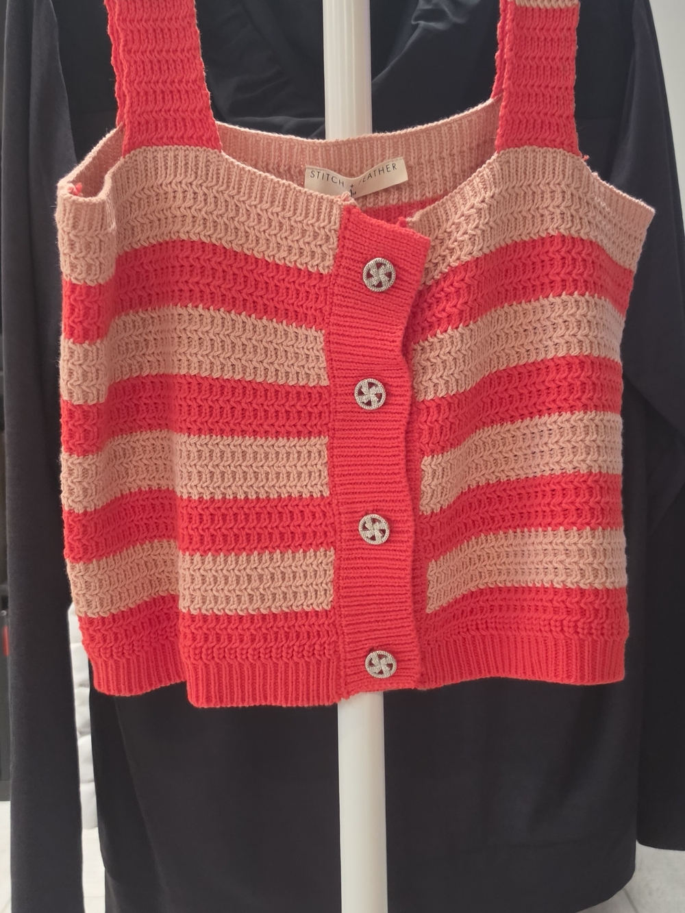 Red and Beige Striped Knit Sweater Tank